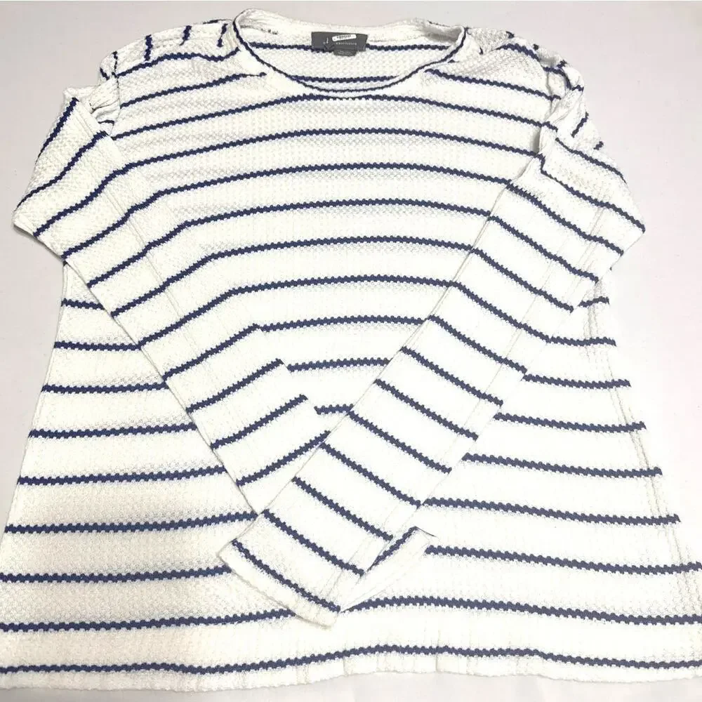 Anthropologie Stripped Women's Crewneck Sweater Whie/Blue Size Large - Picture 7 of 11